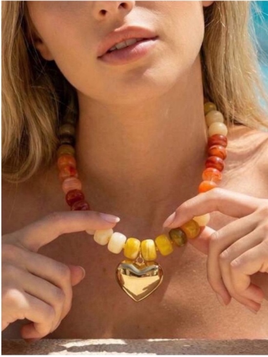 Anthropologie Jewelry - New! Sunset Chunky Beaded Gold Heart Statement Necklace NWOT